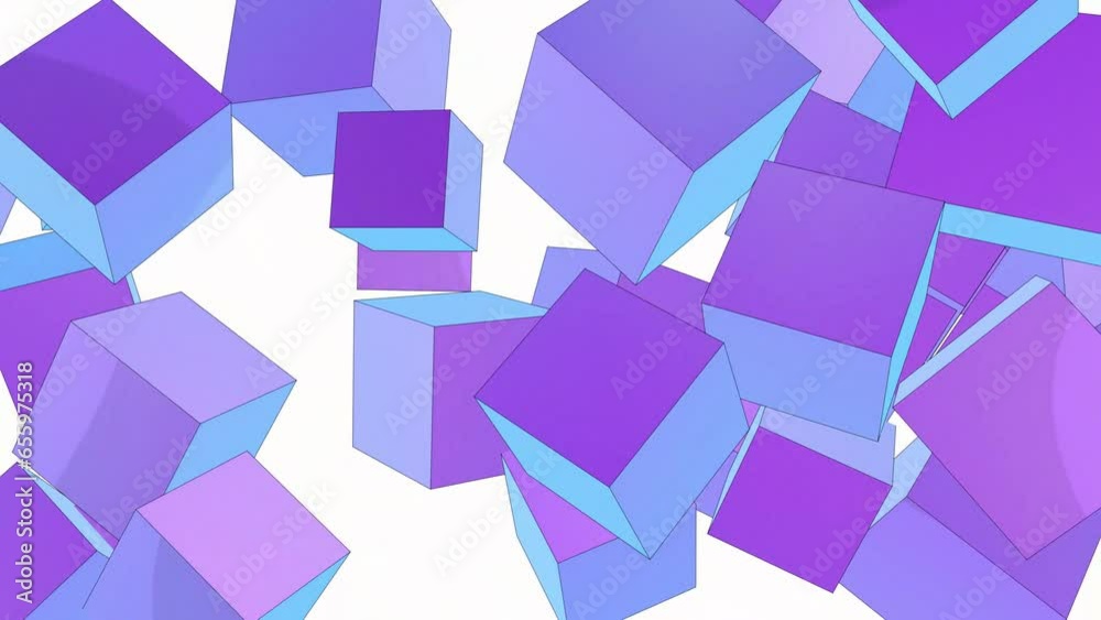 Weird 3D animation of blue color cubes shapes on a white background. Abstract animated background. Beautiful background animation for a website.