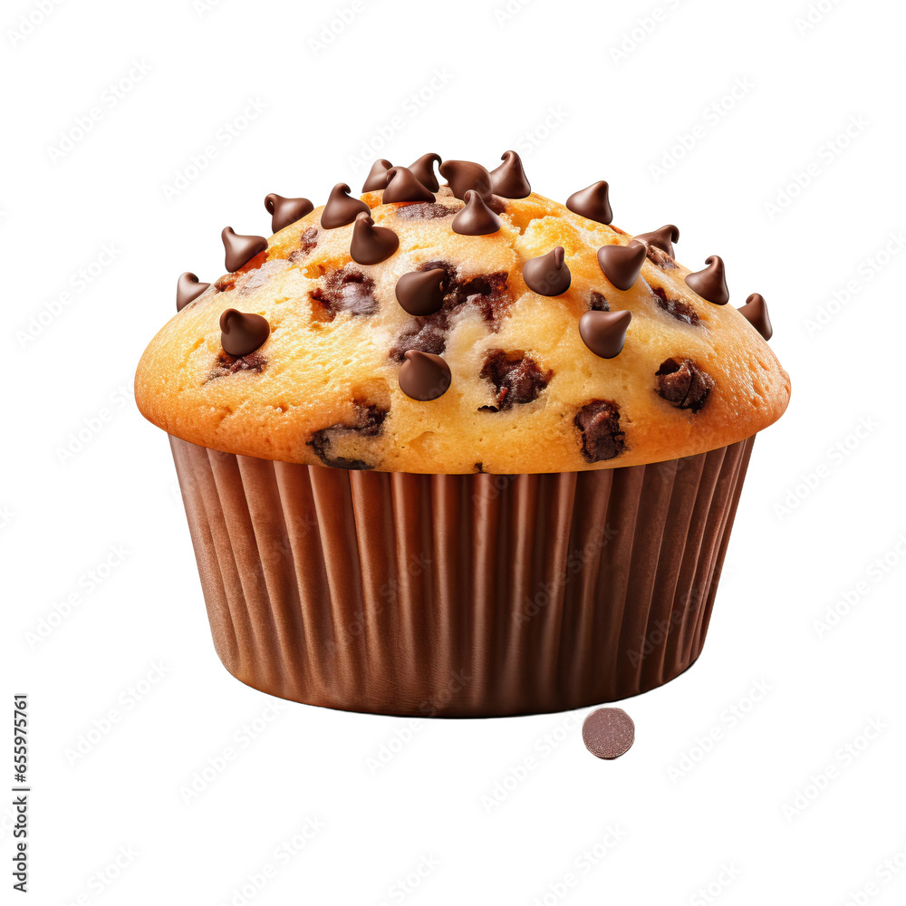 Chocolate chip muffin cake isolated on transparent or white background Chocolate chip muffin cake isolated on transparent or white background