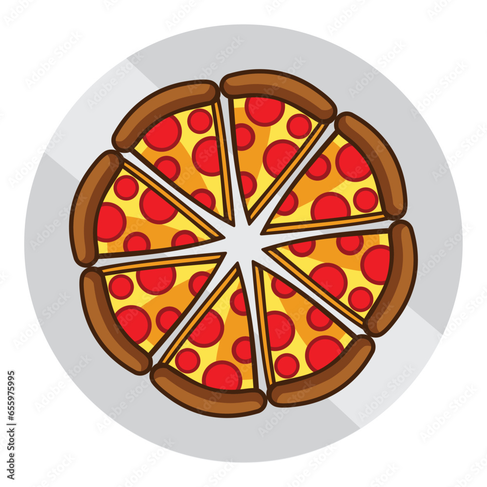 Vector collection of pizzas on a plate. Pizza slice illustration