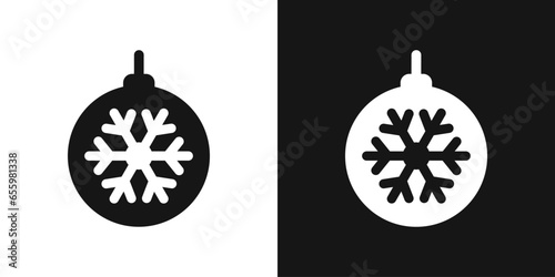 Hanging Christmas ball icon. Christmas tree toy and snowflake vector sign