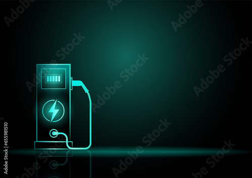 EV Charging Station for Electric Car. Futuristic Electric Vehicle Concept. Vector Illustration. 