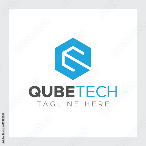 Qube Tech-letter logo Design in the form of a Hexagons shape and a cube logo with Letter monogram designs for corporate identity to business logo