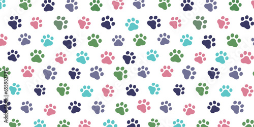 Background with colorful paws. Vector background. 
