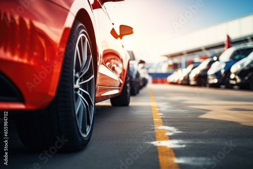 Cars in the parking lot side view, close up