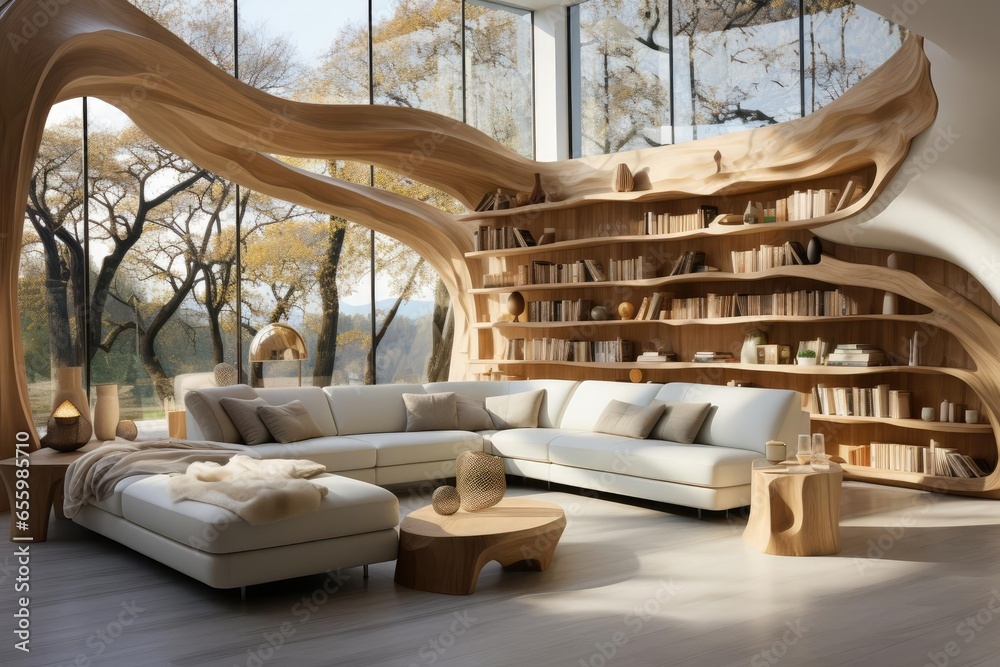 modern luxury library with light natural materials with modern art on the walls modern luxury library with light natural materials with modern art on the walls