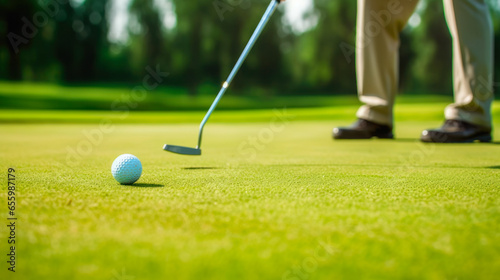 Golfer putting golf ball on the green grass at golf course