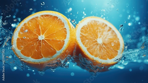 Half-Split Orange Immersed in Water  Fresh  Juicy Concept