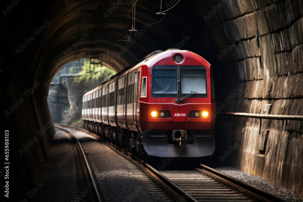 Naklejka premium Train exiting the tunnel