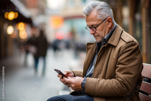 A senior citizen learning to use a smartphone, demonstrating the digital divide among older generations in a technology-driven world. Concept of bridging the generation gap in tech. Generative Ai.