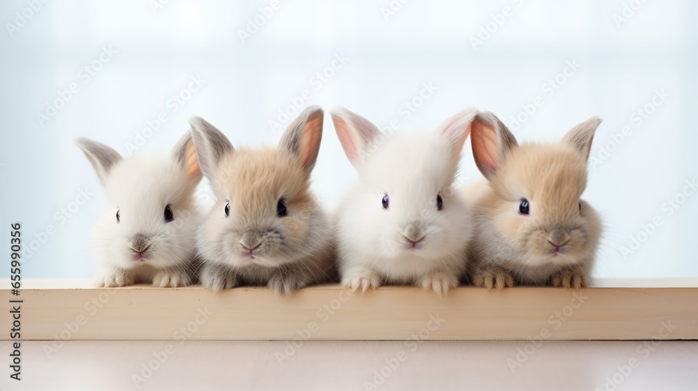 A charming group of cute rabbits against a minimalist backdrop
