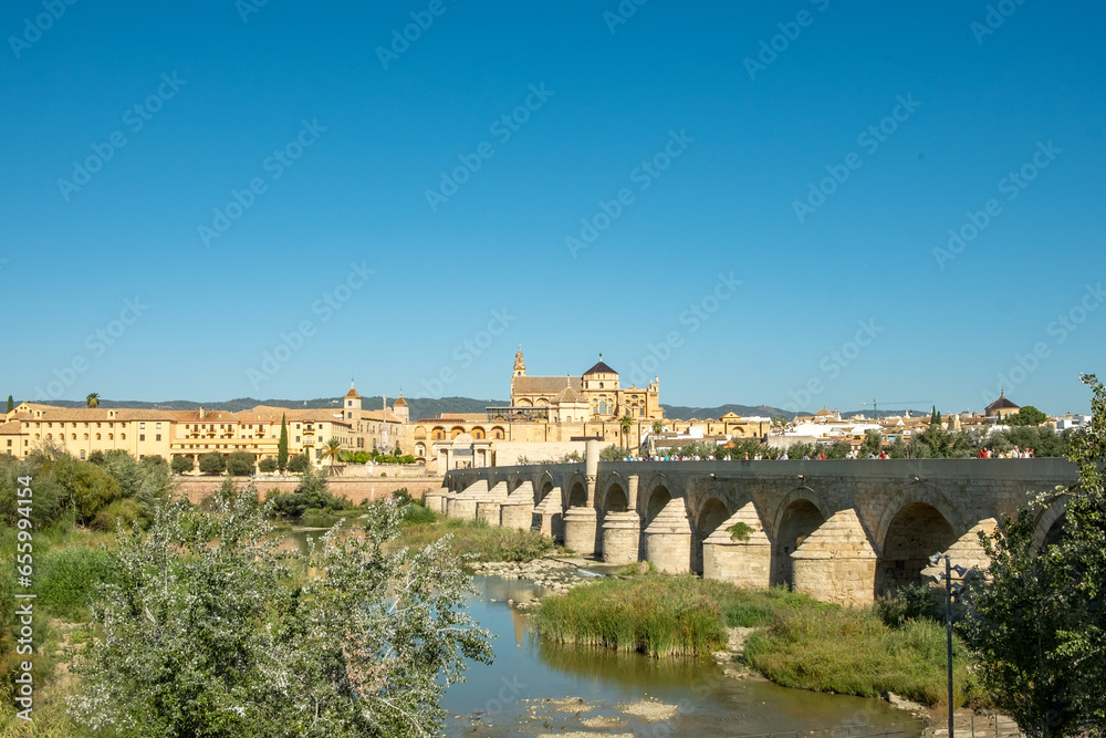 Cordoba, Spain. Roman Bridge and Mezquita - Great Mosque - Cathedral on the Guadalquivir River