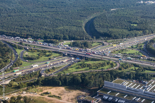 Принти на полотні aerial view of highway in Germany in Frankfurt called Frankfurt crossing or in g