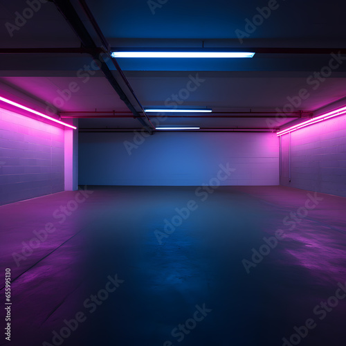Futuristic dark corridor with neon lights  Generative Ai