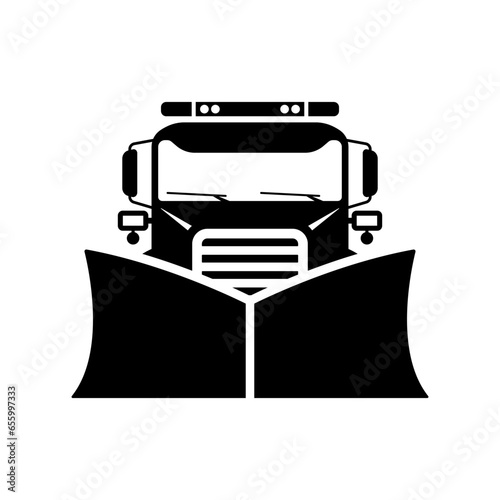 Truck snowplow icon. Snowblower. Black silhouette. Front view. Vector simple flat graphic illustration. Isolated object on a white background. Isolate.