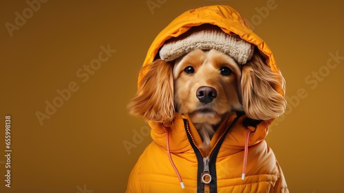 warmth and comfort of the heating season by depicting an adorable canine companion wearing a fashionable hat, emphasizing the importance of keeping your pet snug during colder weather.