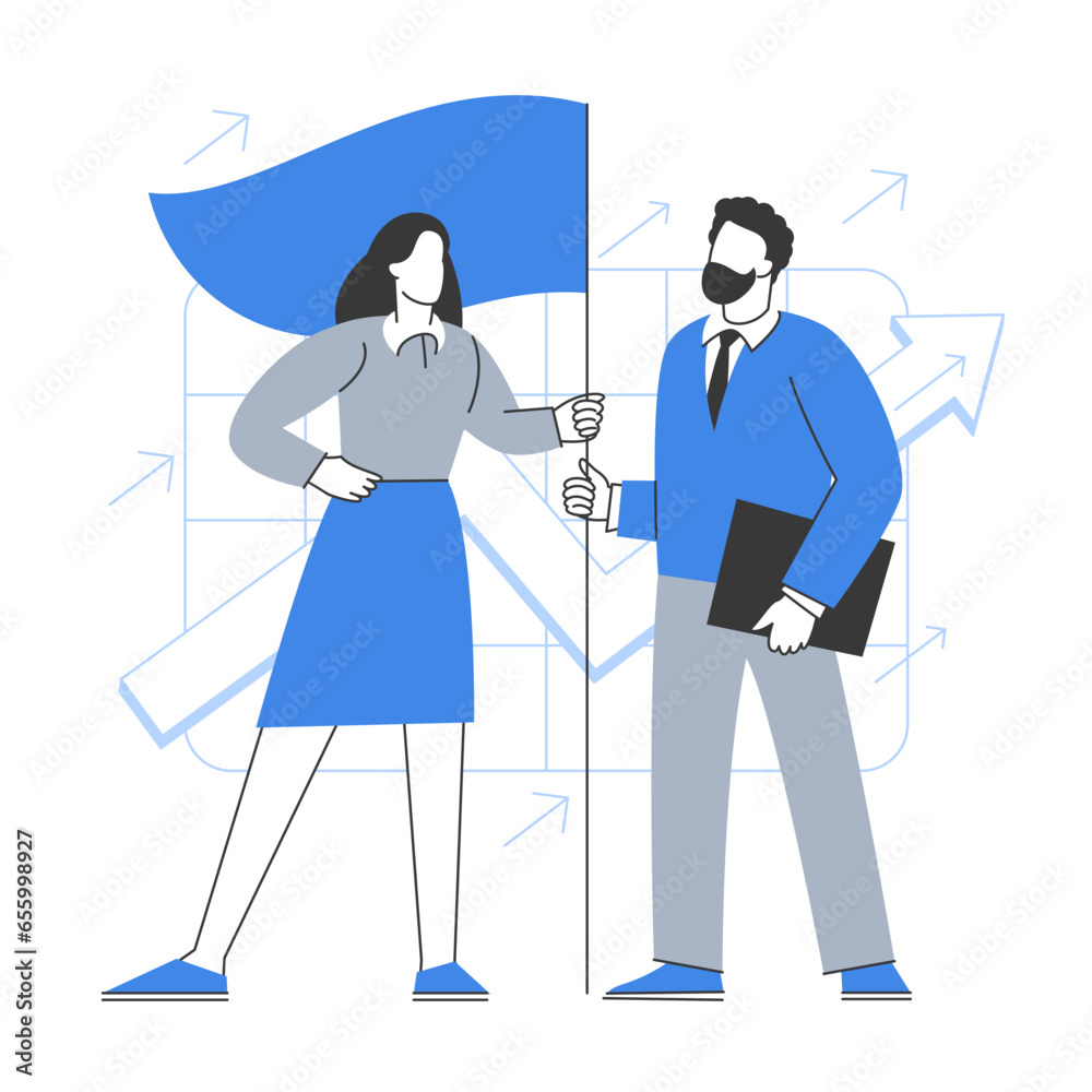 Man and woman raised flag Man and woman raised flag