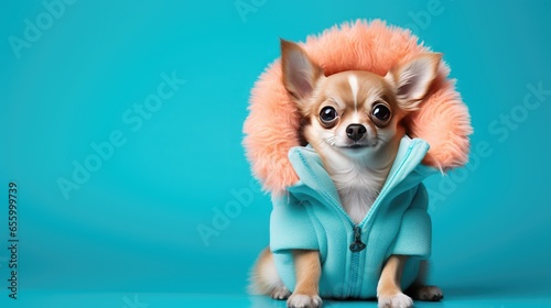 heartwarming image of a tiny chihuahua embracing the cold weather in a stylish winter outfit, proving that fashion knows no size.