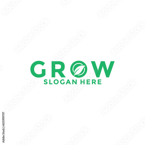 Grow logo design lettering vector template, letter O with leaf logo vector