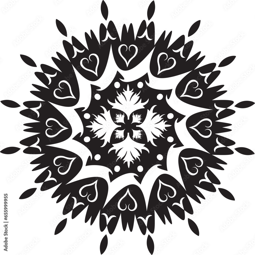 Mandala - Fleur étoile Soleil Illustration, Nature, énergie Cercle Rond Belle Symétrie Harmonie Symbole en noir et blanc