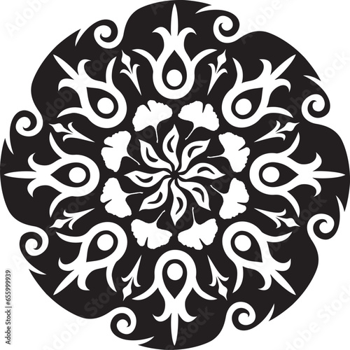 Mandala - Fleur Étoile Soleil Illustration, Nature, Énergie Cercle Rond Belle Symétrie Harmonie Symbole en noir et blanc