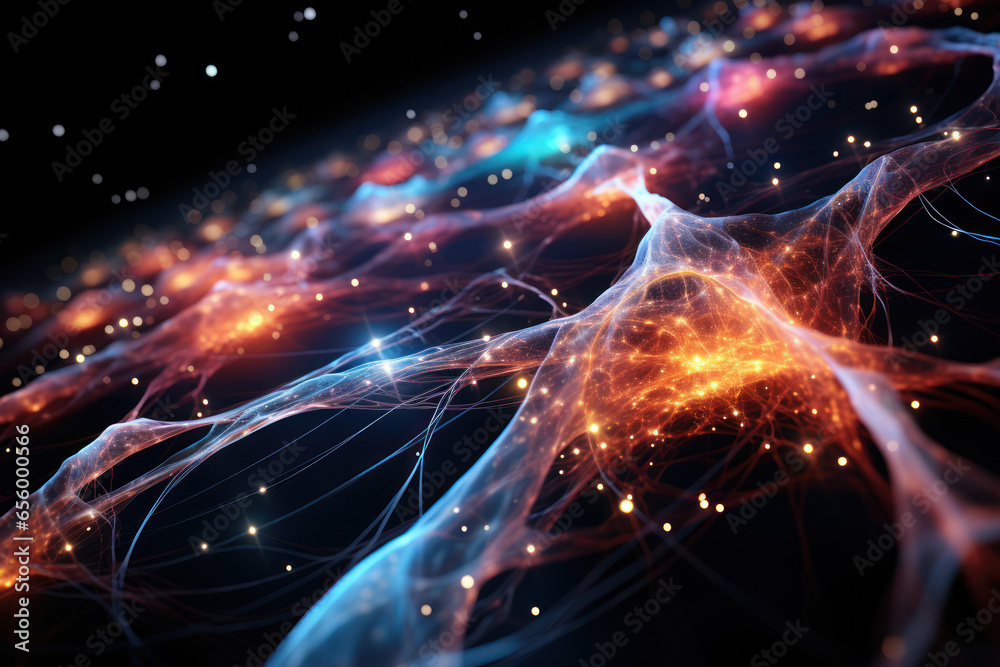 An illustration of cosmic strings, hypothetical structures that may exist within the fabric of the universe. Generative Ai An illustration of cosmic strings, hypothetical structures that may exist within the fabric of the universe. Generative Ai