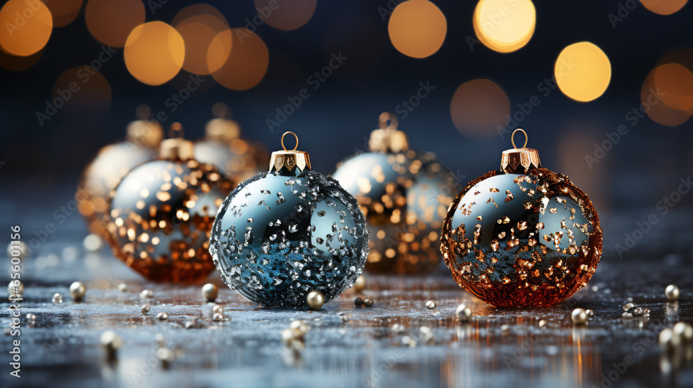 Sparkling Christmas ornaments Christmas balls on a snowy background. Copy space. Sparkling Christmas ornaments Christmas balls on a snowy background. Copy space.