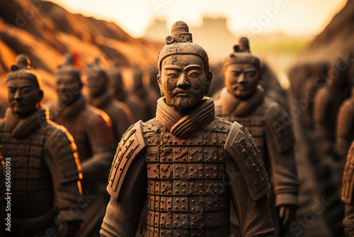 The Terracotta Army of Qin Shi Huang, a vast army of clay soldiers guarding the tomb of China's first emperor. Generative Ai.