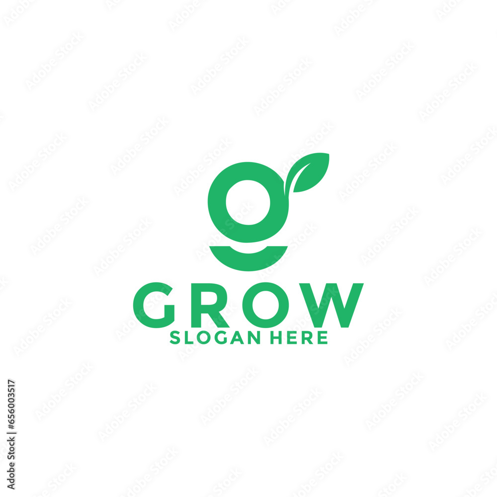 Grow logo design lettering vector template, letter G with leaf logo vector Grow logo design lettering vector template, letter G with leaf logo vector