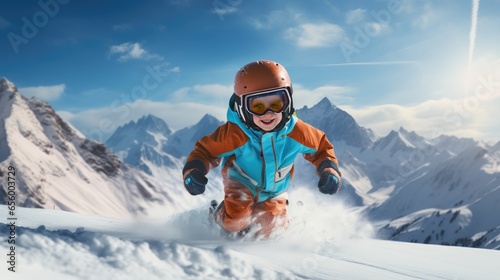 joy of a family holiday as kids embrace the snowy slopes, fully equipped with ski gear and enthusiasm, during their winter vacation.