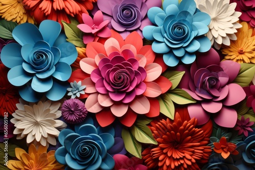 3D Painting of mulicolered Flowers Origami Background Art