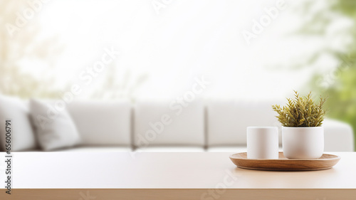 Table Top And Blur Interior of Background. 3D Rendering generativa IA