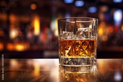 A glass of scotch on a bar counter Generative Ai
