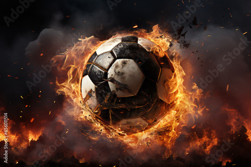 Football ball with fire background, ai generated
