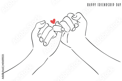 hands with heart line art. line art vector of friendship day. friends and support shown by hand holding.