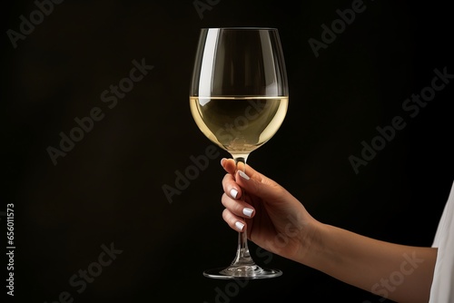 A woman holding a glass of white wine in her hand Generative Ai