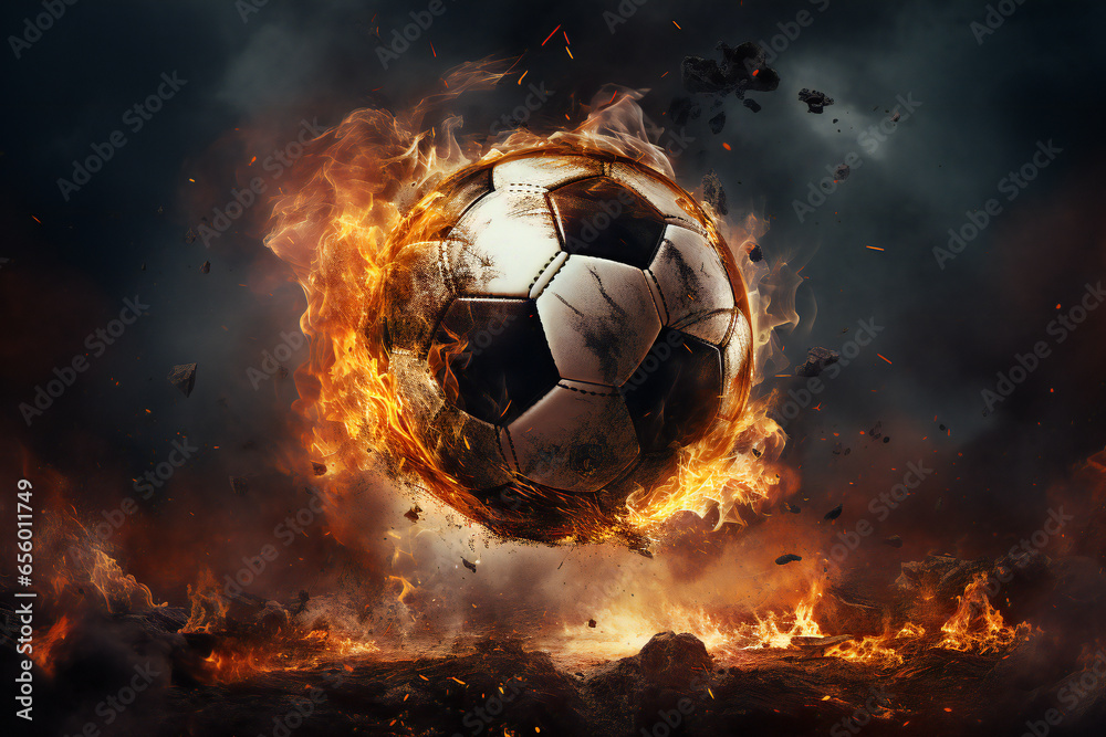 Football ball on fire, ai generated