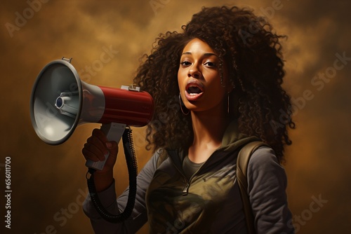 black woman holding a megaphone and chanting for equality and justice Raising her voice against oppression Generative Ai