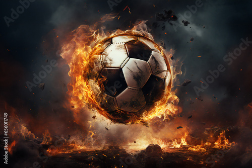 Football ball on fire, ai generated © Sandu