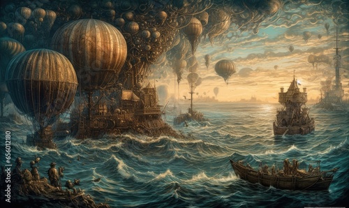 ship sea ocean old pirate landscape city mystic poster alien steampunk wallpaper fantastic © Plan