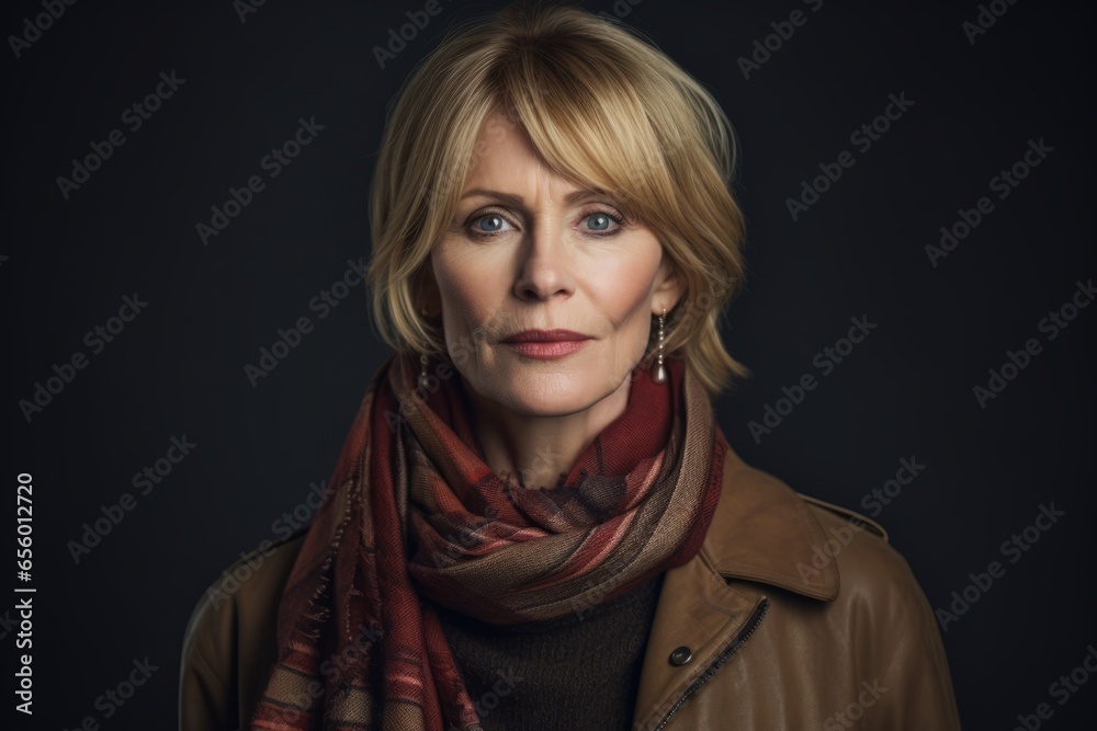Portrait of a beautiful senior woman wearing a brown coat and scarf Portrait of a beautiful senior woman wearing a brown coat and scarf