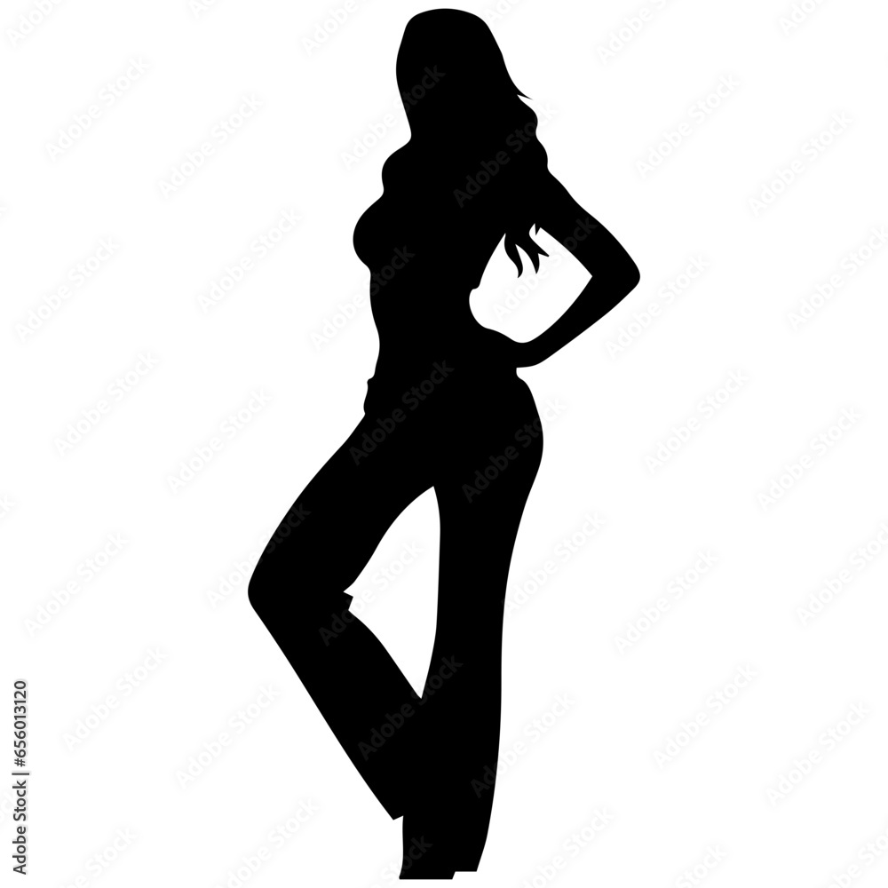 Vector silhouette of a slim young woman standing, black color, isolated on white background Vector silhouette of a slim young woman standing, black color, isolated on white background