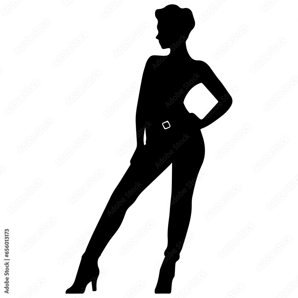 Vector silhouette of a slim young woman standing, black color, isolated on white background Vector silhouette of a slim young woman standing, black color, isolated on white background