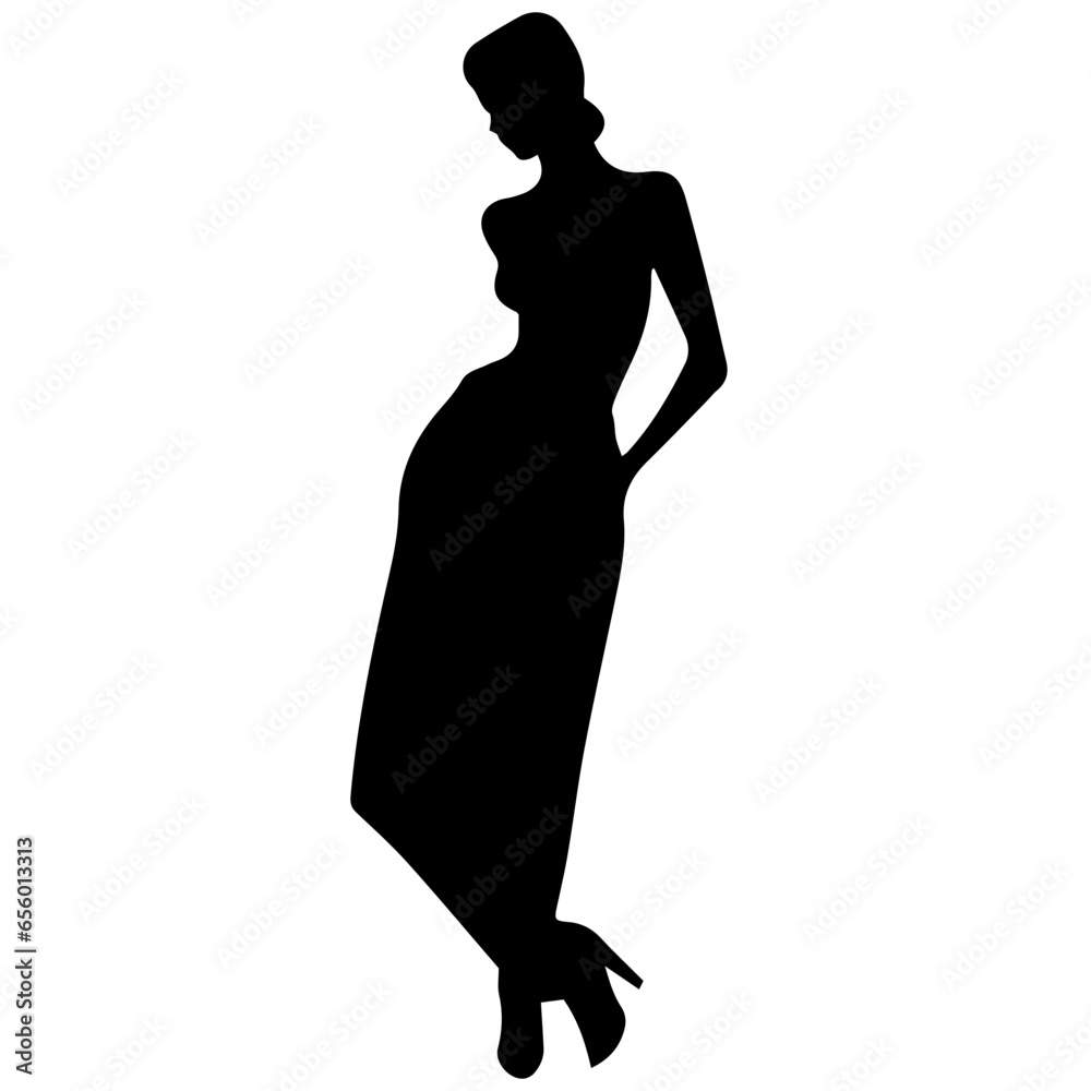 Vector silhouette of a slim young woman standing, black color, isolated on white background Vector silhouette of a slim young woman standing, black color, isolated on white background