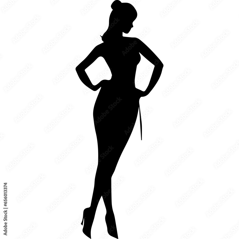 Vector silhouette of a slim young woman standing, black color, isolated on white background Vector silhouette of a slim young woman standing, black color, isolated on white background
