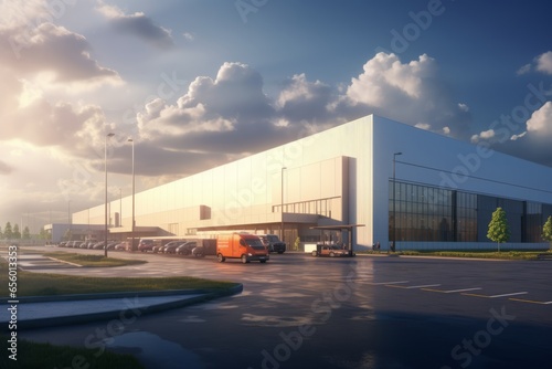The facade of a modern logistics center of an online wholesaler Generative ai