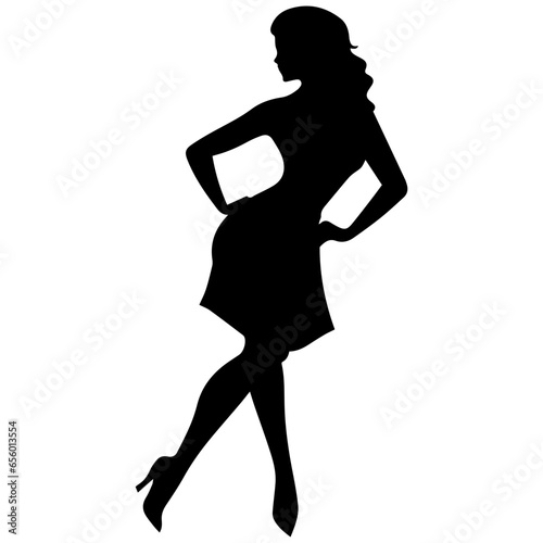 Vector silhouette of a slim young woman standing  black color  isolated on white background