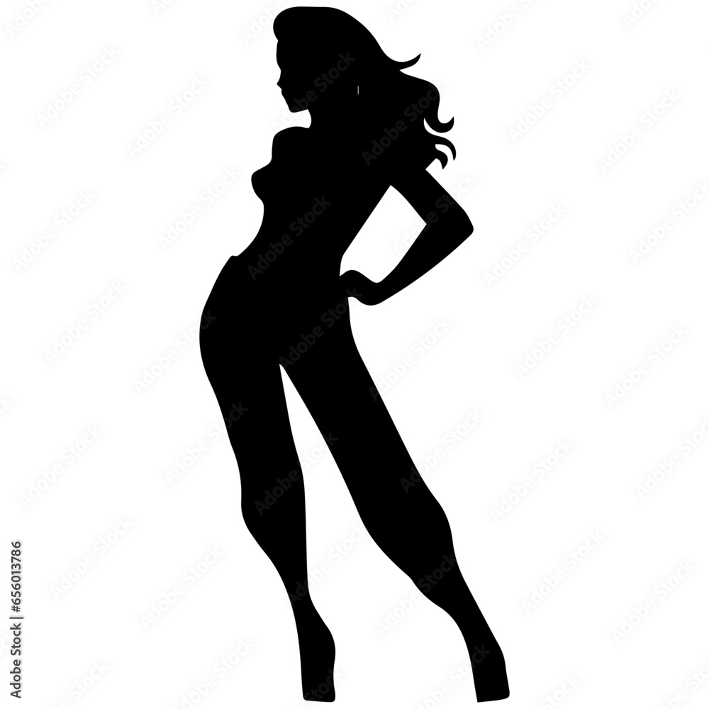 Vector silhouette of a slim young woman standing, black color, isolated on white background Vector silhouette of a slim young woman standing, black color, isolated on white background