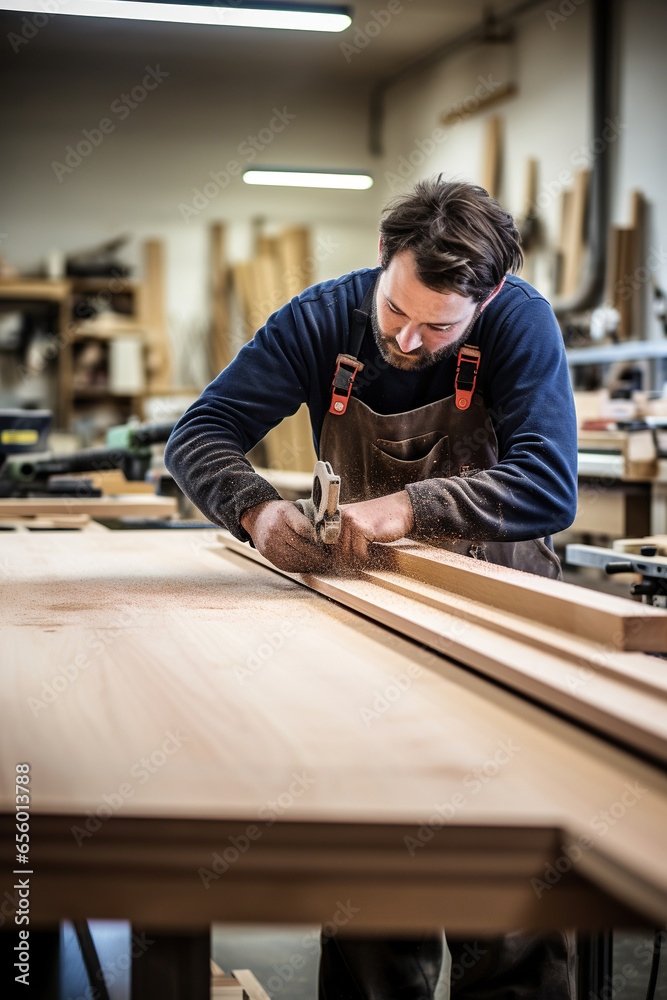 close up a joiner in the modern door shop