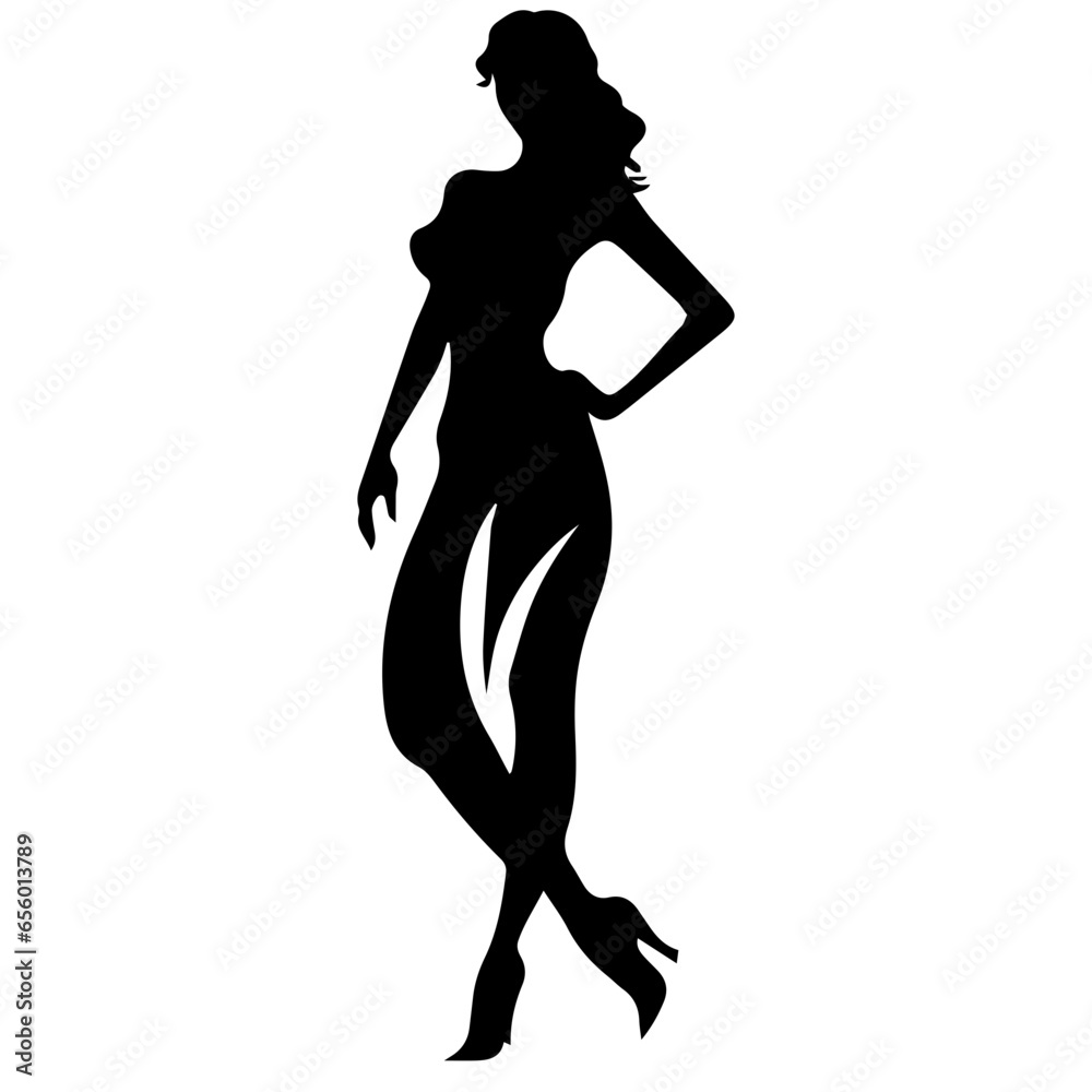 Vector silhouette of a slim young woman standing, black color, isolated on white background Vector silhouette of a slim young woman standing, black color, isolated on white background