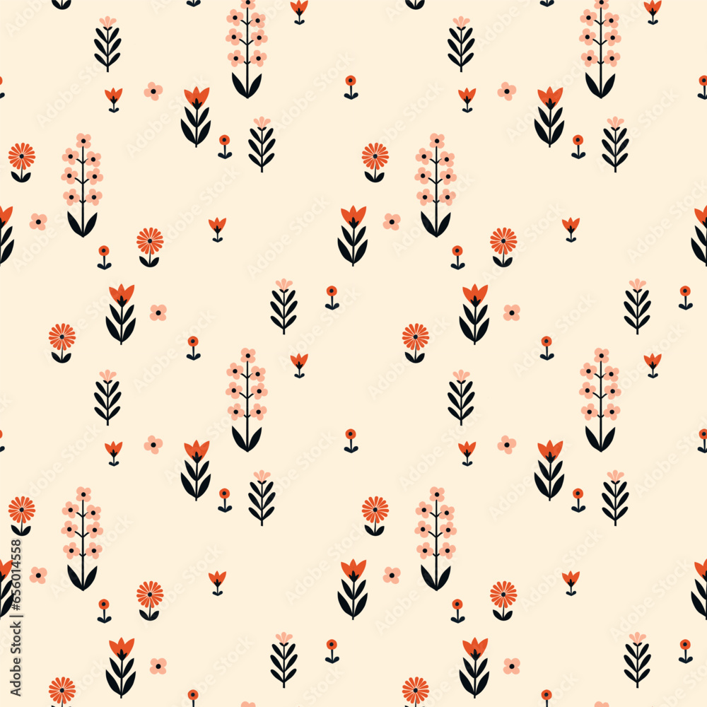 Seamless Scandinavian pattern. Delicate flowers. Seamless Scandinavian pattern. Delicate flowers.